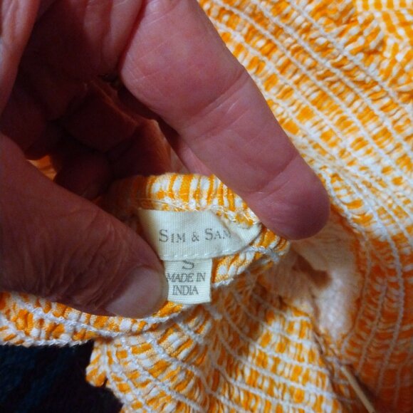 Sim & Sam Orange Gingham Peasant Crop Top S Milkmaid Cottagecore Lace-Up Back - Picture 4 of 8